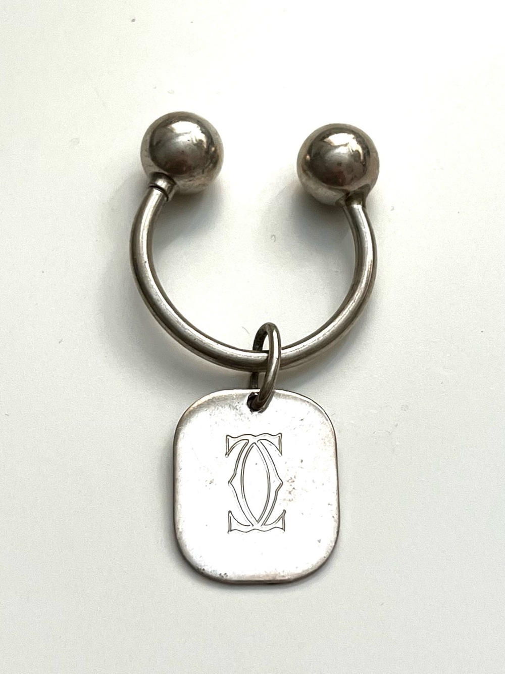Vintage Cartier Sterling Silver Logo Key Ring / Card Holder Charm